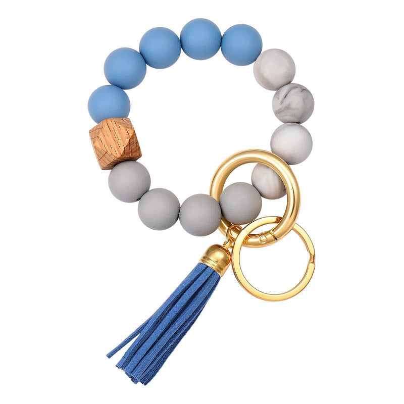 [Australia] - Silicone Bracelet Keychain Wristlet Bangle Keyring Portable House Car Keys Ring Holder W/ Tassel Blue 