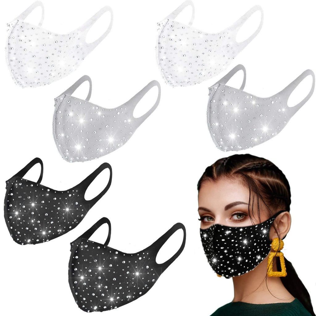 [Australia] - 6 Pieces Bling Rhinestone Washable Face Coverings Glitter Crystal Party Masquerade Ball Mouth Covering for Women Girls 