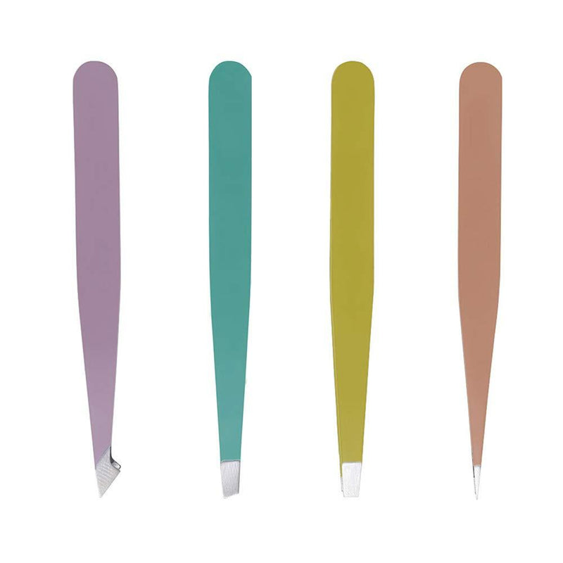 [Australia] - Professional Tweezers Set 4 Pack, Point Tweezers, Slant-Point Tweezers Slant Tweezers (Colorful 4) Colorful 4 