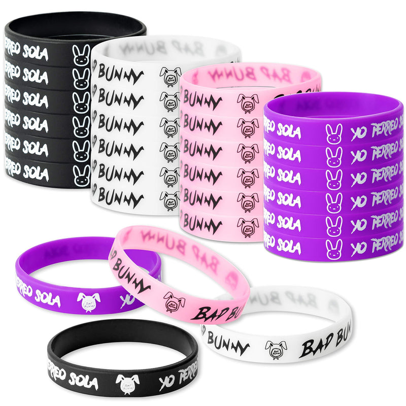 [Australia] - 8TEHEVIN 24PCS Bad Bunny Wristband Bracelet, Rock Bands Silicone Wristbands, Cool Silicone Bracelets, Stretch Wristband for Men Women, Motivational Rubber Bracelets Sports Edition, Bad Bunny Gifts 