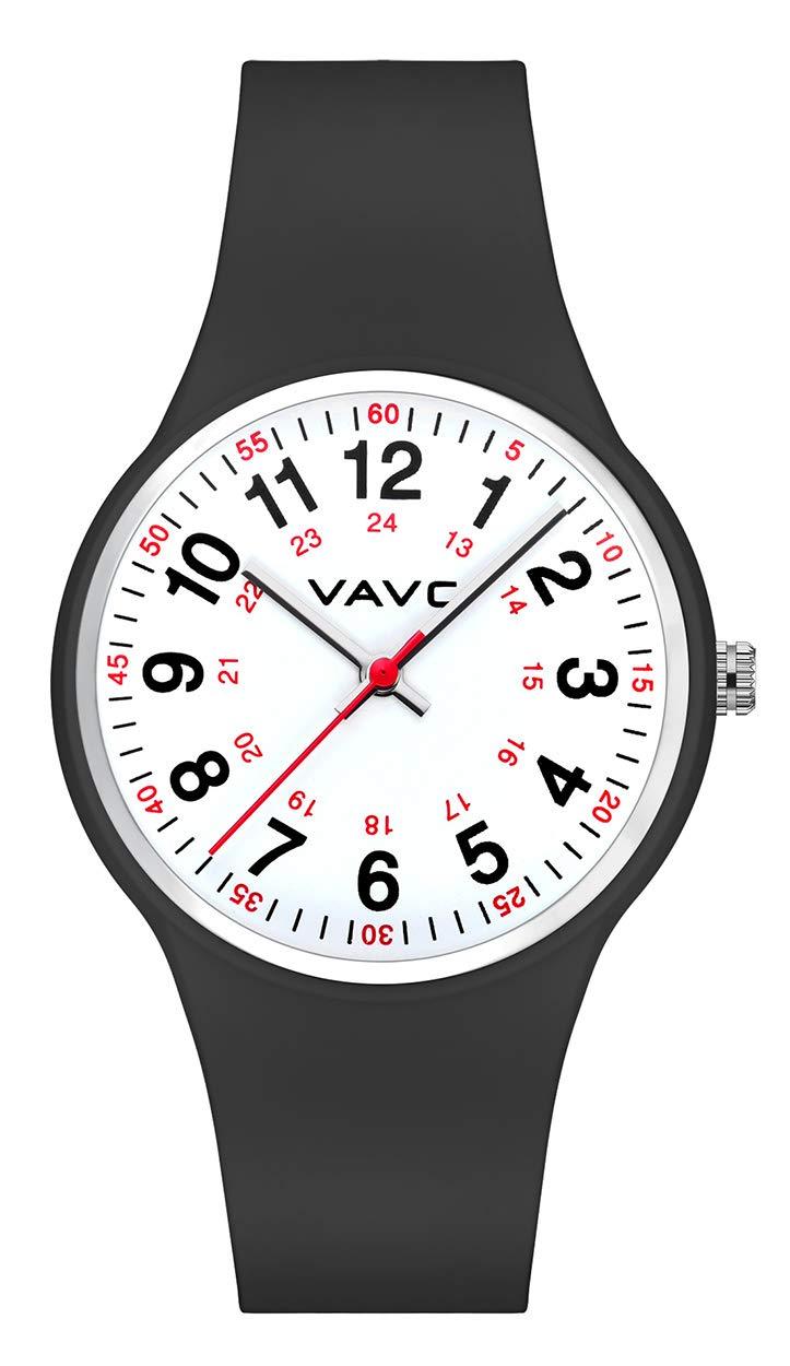 [Australia] - VAVC Nurse Watch for Medical Students,Doctors,Women with Second Hand and 24 Hour. Easy to Read Watch Black 