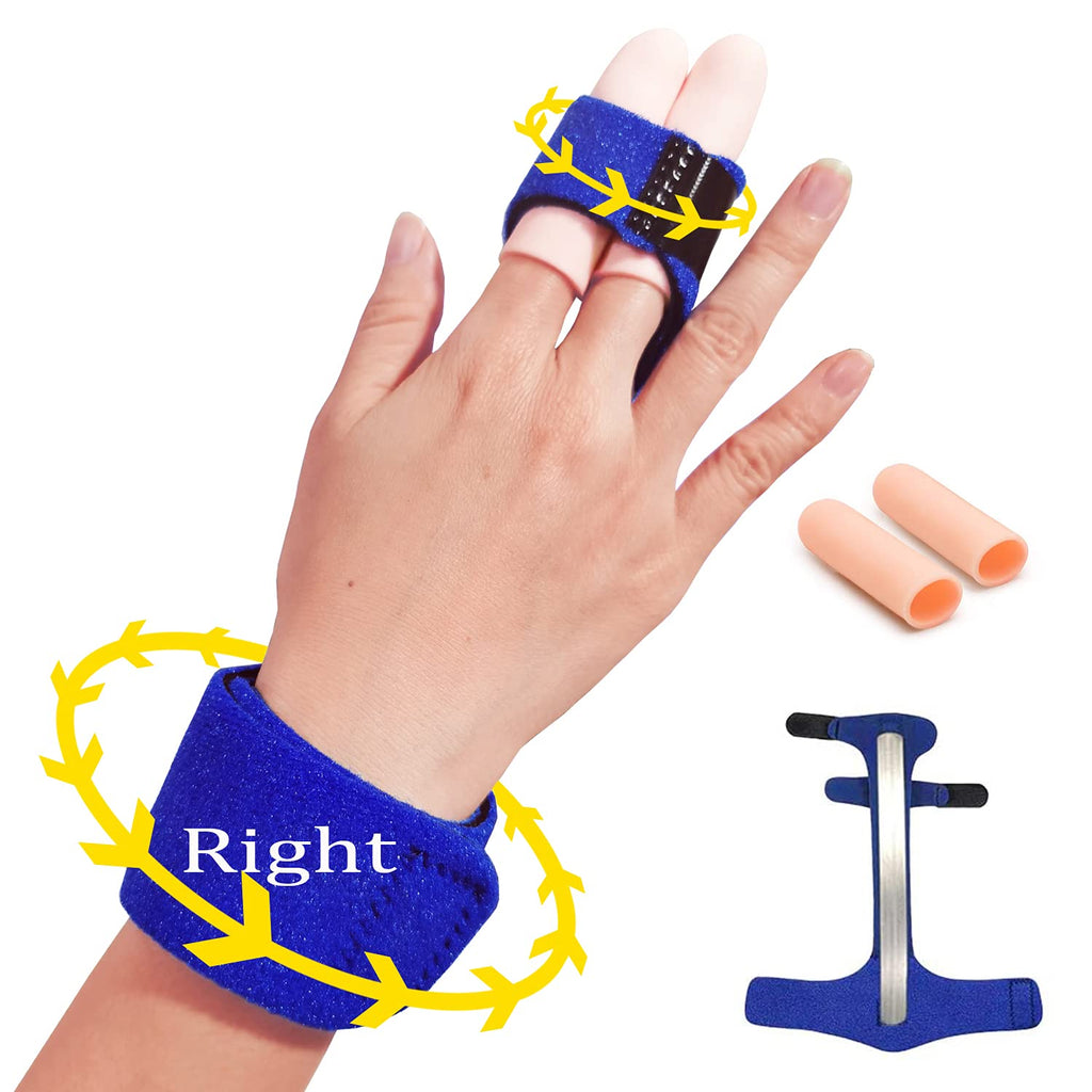 [Australia] - Footsihome Compression Two Finger Splints, Trigger Finger Splints Support Full Hand and Wrist Brace Adjustable Locking Straightener Immobilizer Treatment Oppression finger splint blue 