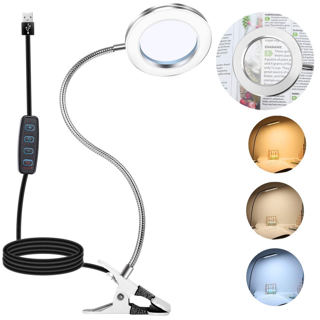 [Australia] - Magnifying Glass with Light and Stand, 5X 2.76 Inch Lens 24 LED Lights 3 Color Modes Magnifier for Circuit Boards, Repairing, Crafts, Reading, Sewing, Artwork 