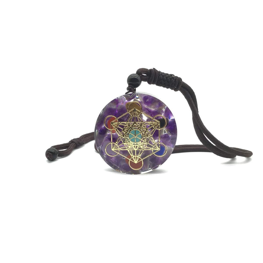 [Australia] - EDEN'S CALL Healing 7 Chakra Metatron's Cube Orgonite Crystal Stone Pendant Necklace for Men and Women 26.38" Adjustable Energy Generator Necklace amethyst crystal stone 