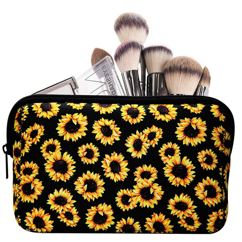 [Australia] - Baseball Print Makeup Bag Softball Travel Cosmetic Pouch Bag Waterproof Neoprene Bag with Zipper for Women, Girls, Travel, Teamates-sunflower sunflower 