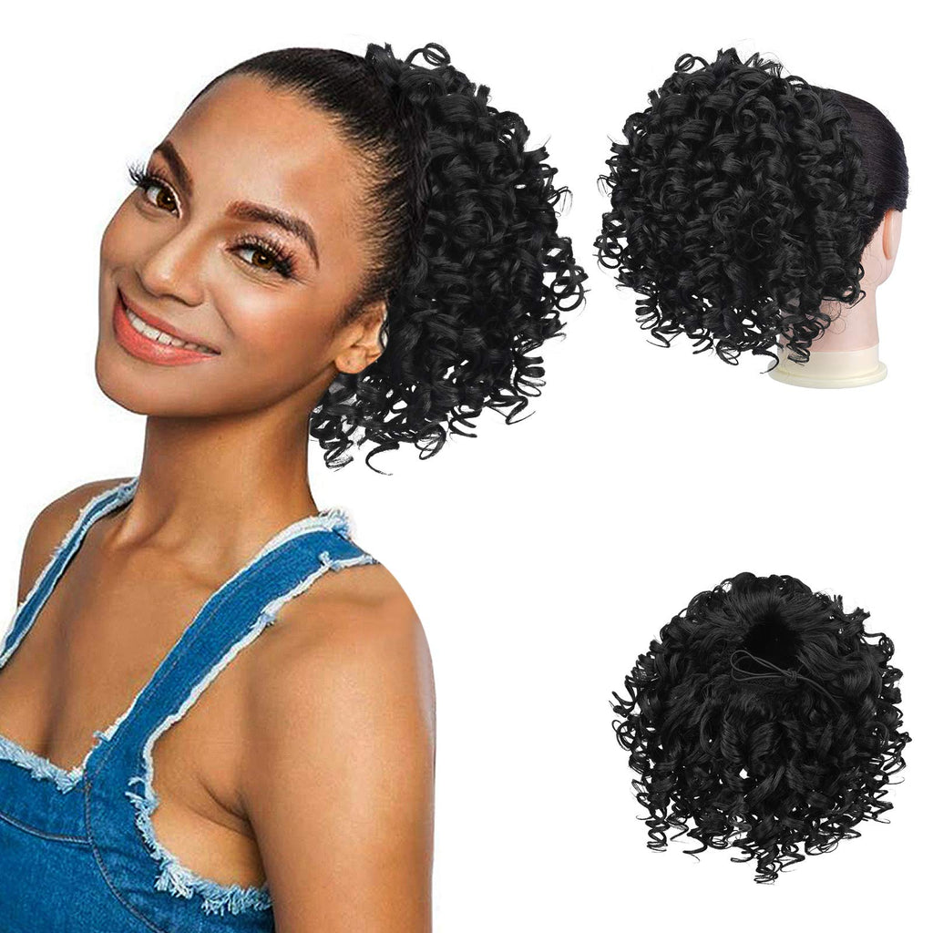 [Australia] - PEACOCO Short Curly Ponytails Drawstring Ponytail Hair Piece for Black Women, 6 Inch Kinky Ponytail Extension for kids black girls (1B) 6 Inch (Pack of 1) 1B 