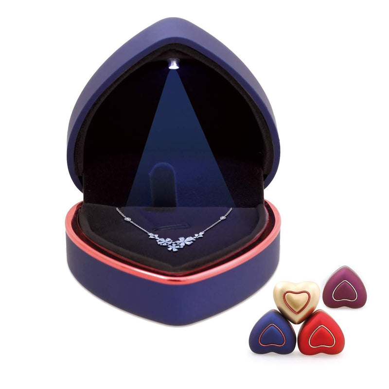 [Australia] - Wislist Necklace Box with Led Light Small Heart Shaped Earring Jewelry Case Insert Velevt for Proposal Engagement Wedding Ceremony Birthday Gift (Blue) Blue 