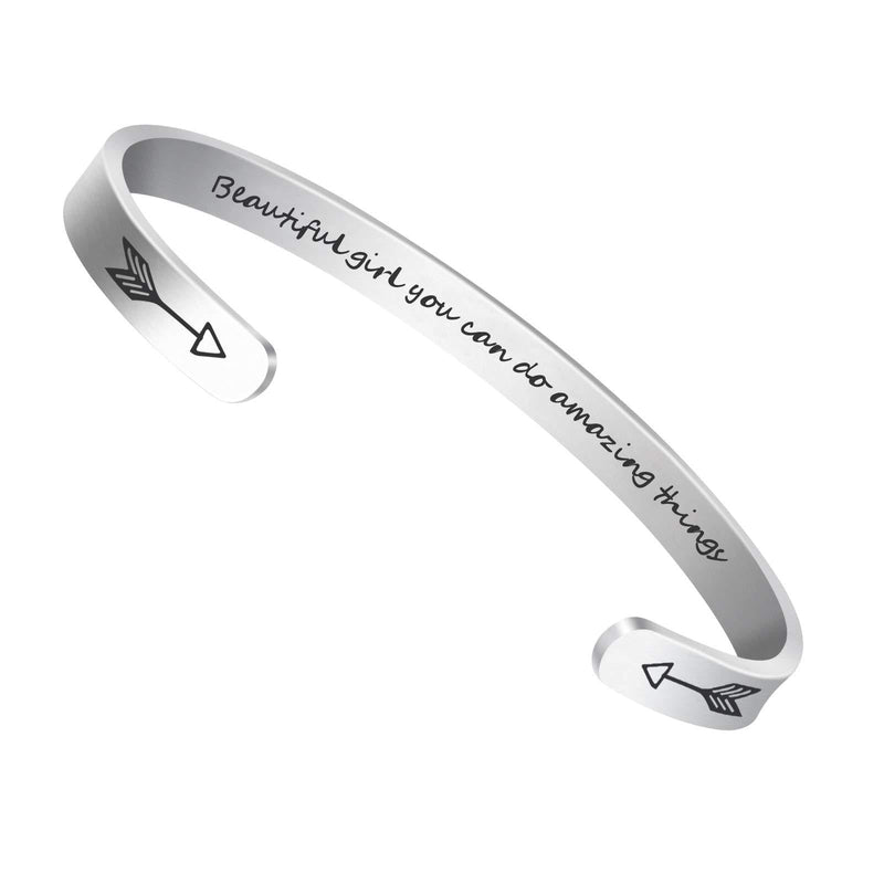 [Australia] - DOZZIOR Inspirational Bracelets Cuff for Women Girls Encouragement Bangle Gifts for Friend with Box & Exquisite Card(Stainless Steel) Beautiful girl you can do amazing things 