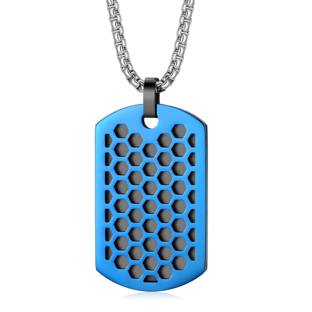 [Australia] - Holizaly Personalized Fashion Stainless Steel Necklace Dog tag, Black Silver and Blue with 23-inch Chain, high-end Gift Box 