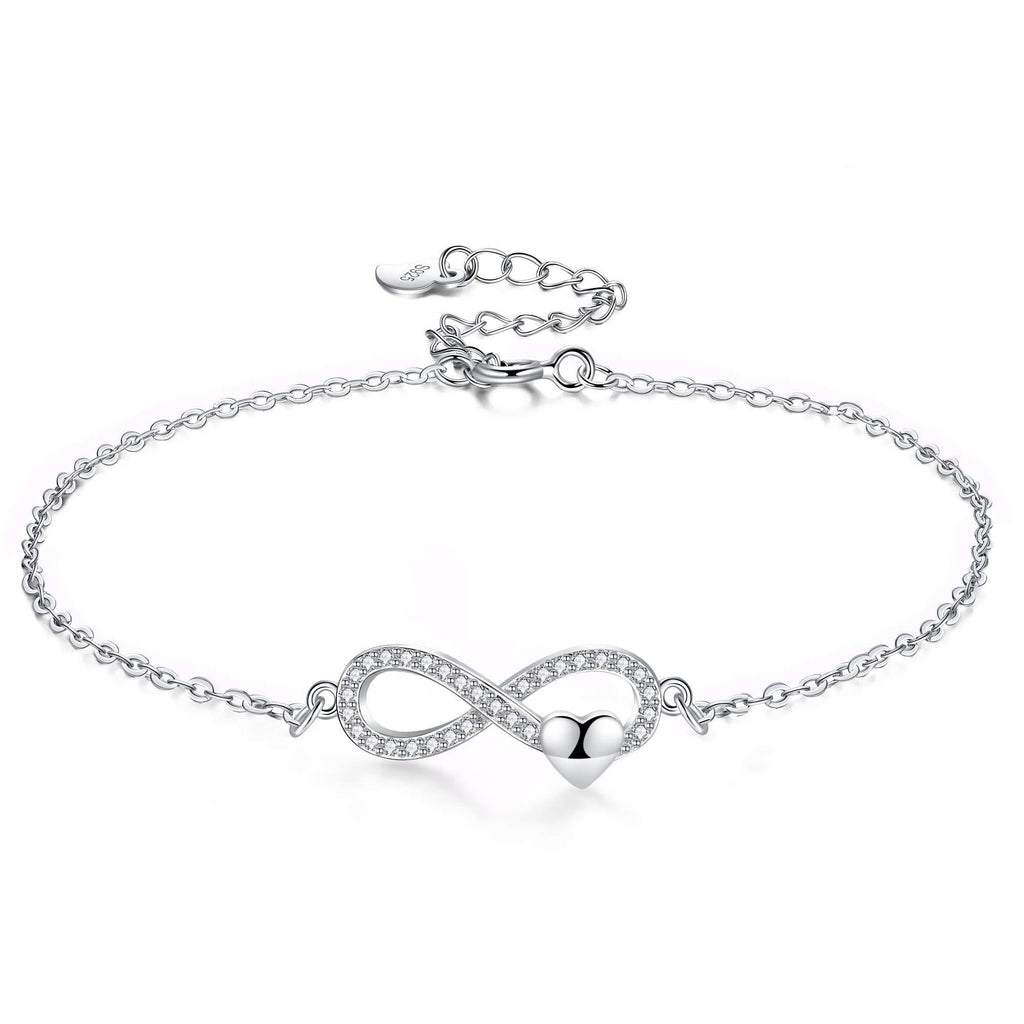 [Australia] - APHILUC 925 Sterling Silver Infinity Anklet Bracelet Cubic Zirconia Endless Love Heart Adjustable Foot Ankle Chain for Women Girls Friends Jewelry Gifts 