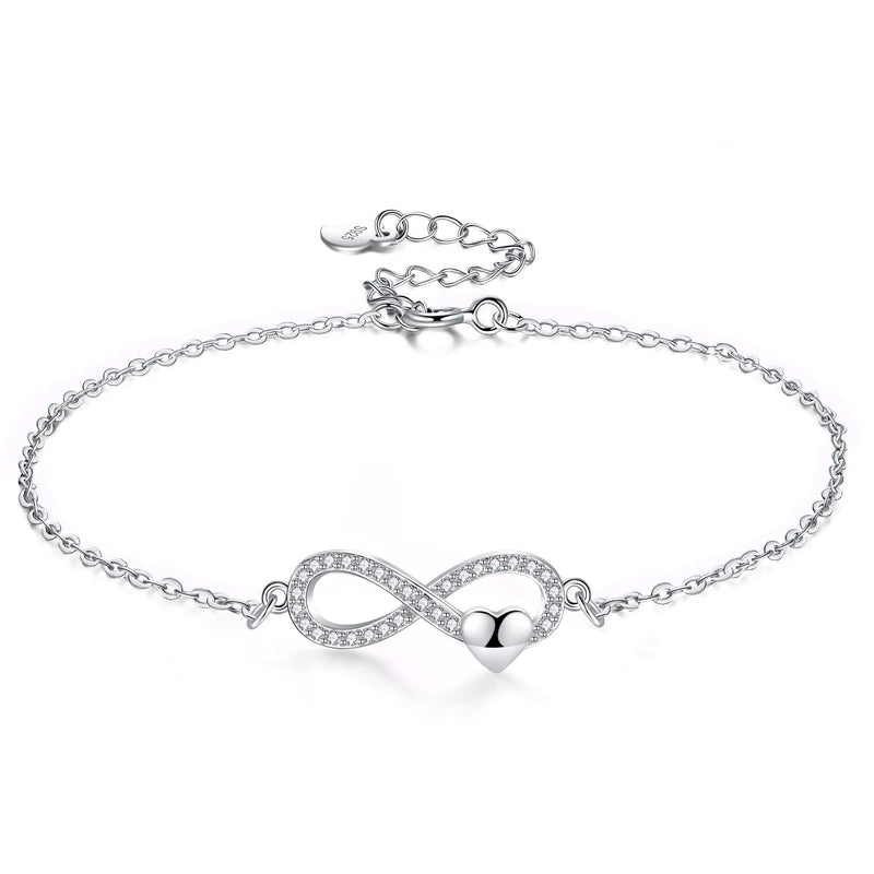[Australia] - APHILUC 925 Sterling Silver Infinity Anklet Bracelet Cubic Zirconia Endless Love Heart Adjustable Foot Ankle Chain for Women Girls Friends Jewelry Gifts 