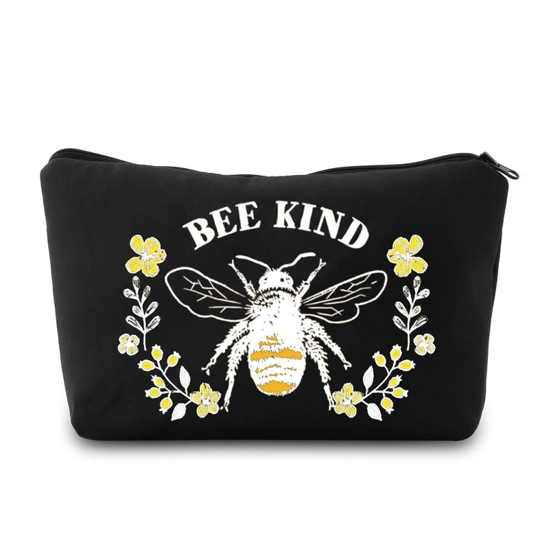 [Australia] - PXTIDY Honey Bee Makeup Bag Bee Kind Bumblebee Honeybee Cosmetic Bag Multi-Function Travel Toiletry Case Inspirational Cosmetic Pouch Gift for Bee Lover (BLACK) BLACK 