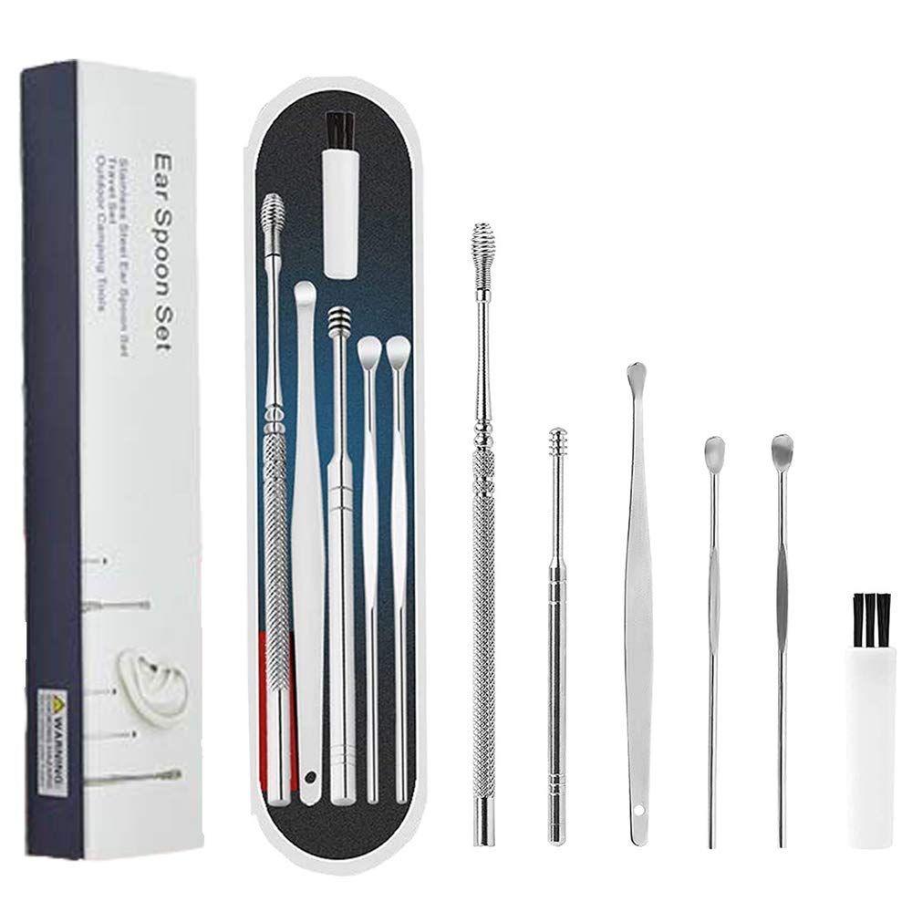 [Australia] - Ear Wax Removal Kit, 6 Pcs Ear Pick Earwax Removal Tool, Ear Cleansing Tool Set, Stainless Steel Ear Wax Remover with Storage Box, Reusable Ear Curette Wax Removal Set for Family & Adults 6 Piece Set 