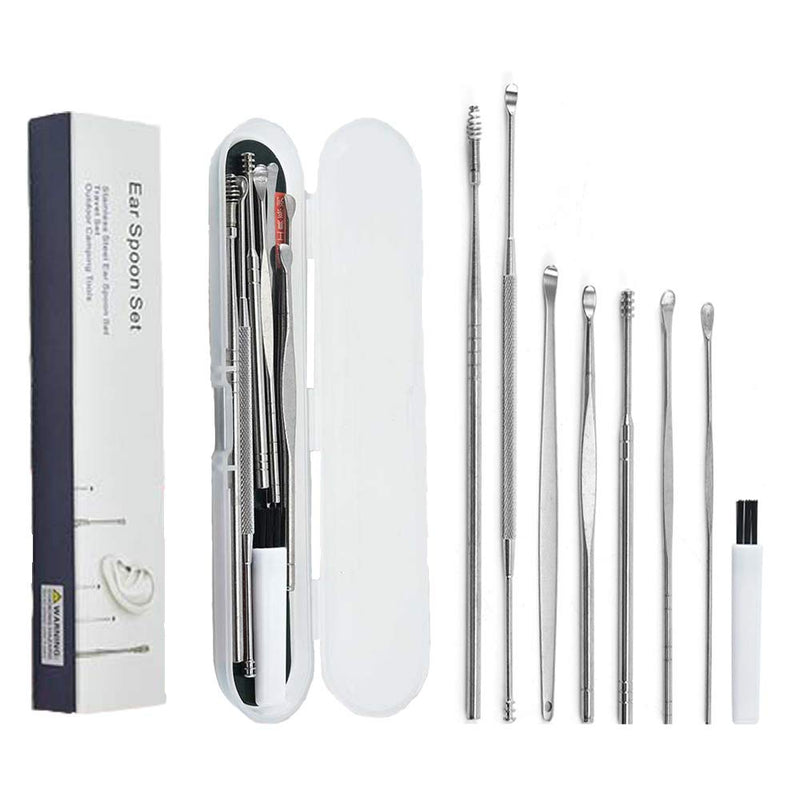 [Australia] - Ear Wax Removal Kit, 8 Pcs Ear Pick Earwax Removal Tool, Ear Cleansing Tool Set, Stainless Steel Ear Wax Remover with Storage Box, Reusable Ear Curette Wax Removal Set for Family & Adults 8 Piece Set 