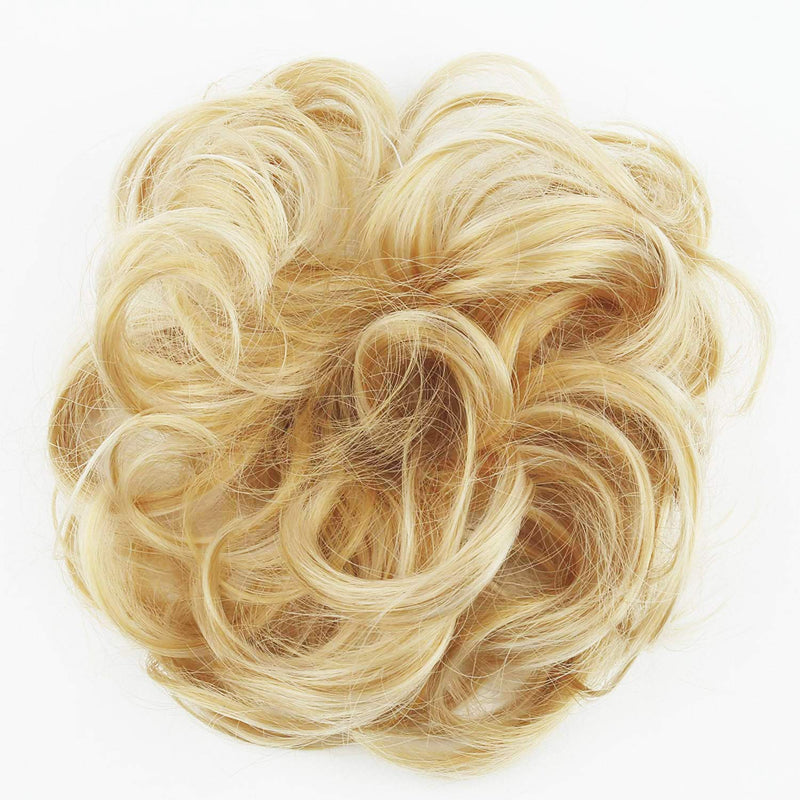 [Australia] - Messy Bun Hair Piece Hair Scrunchies Extension Curly Wavy Messy Synthetic Chignon for Women Updo Hairpiece (Golden Mixed Bleach White Blonde) Golden Mixed Bleach White Blonde 