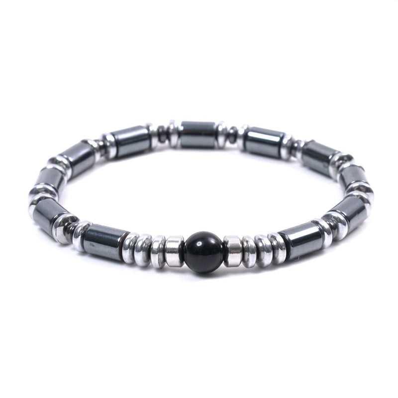 [Australia] - JBANS Hematite 486 Healing Stones Beaded Stretch Bracelet 2 Size for Men. Good Luck Therapy Bracelets. Strong Elastic Sring 18.0 Centimeters 