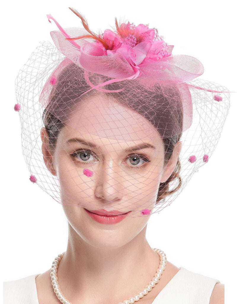 [Australia] - Cizoe Fascinator Hats for Women Tea Party Headband Kentucky Derby Wedding Flower Mesh Veil Fascinator A-pink 