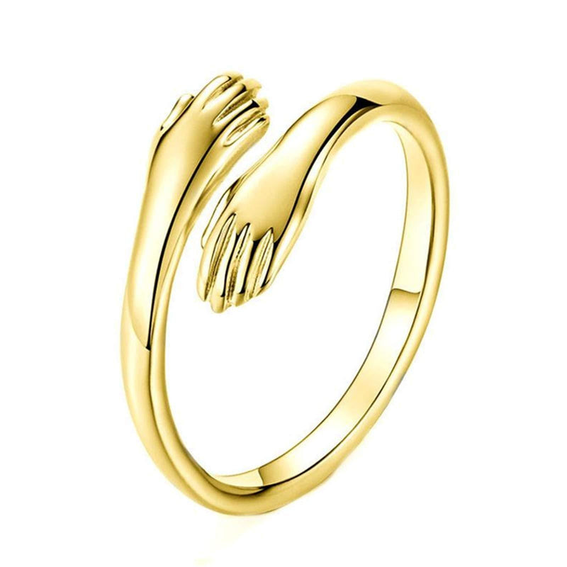 [Australia] - Angel's Draw Home Stainless Steel Hug Ring for Women Girls,Silver Hugging Open Ring for Gift, Open Promise Ring Jewelry Hug Hands Mens Rings gold hug love ring for couple Adjustable 