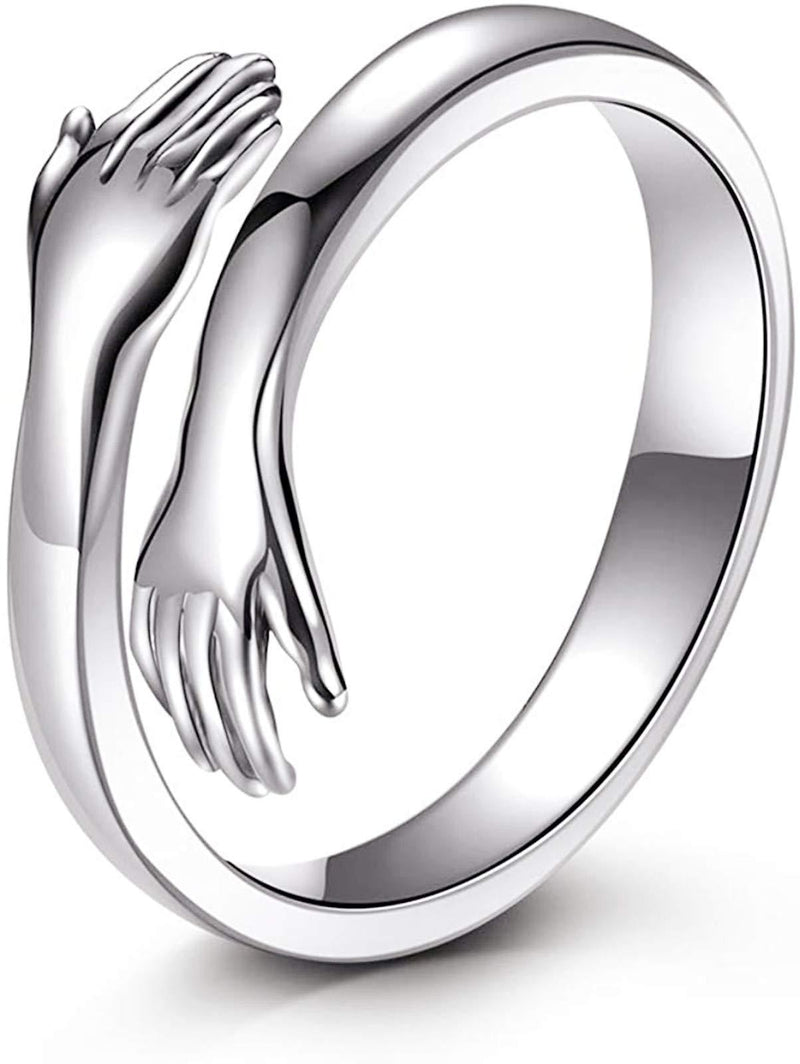 [Australia] - MollyQueen Hug Ring 925 Sterling Silver Hugging Hands Open Ring Adjustable Silver Rings for Girls Women Men 6 