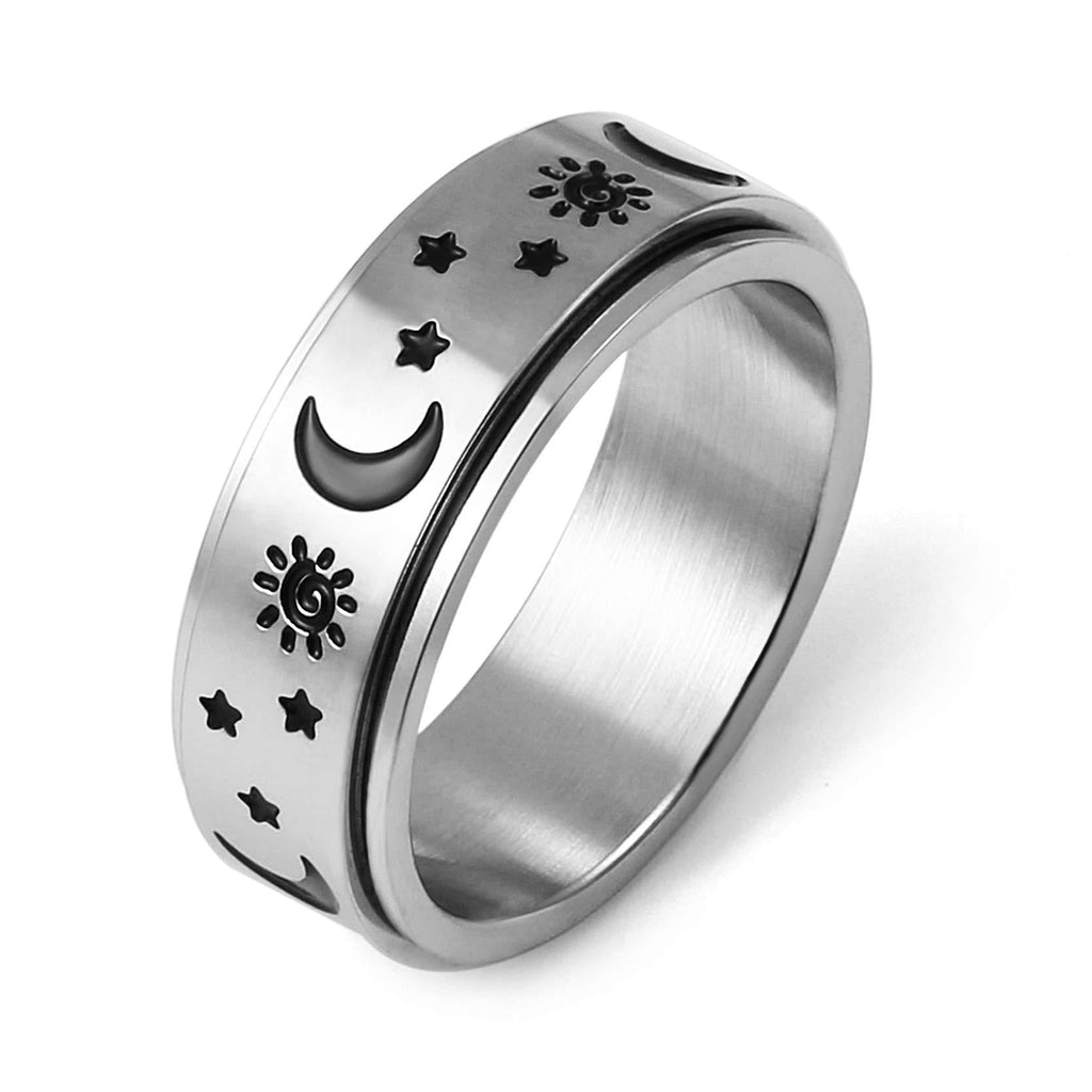 [Australia] - HZMAN Moon Star Sun Fine Tuning Rotating Ring Stainless Steel Boho Jewelry for Women Men Sizs 5-12 Silver 6 