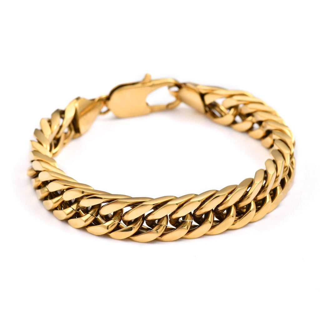 [Australia] - BUNSIKUNG Jewelry Men's 14K Gold Plated 316L Stainless Steel Link Chain Miami Cuban Bracelet 8.6 Inches 