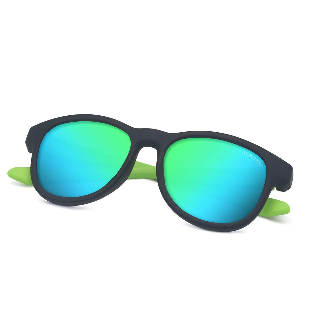 [Australia] - ACBLUCE Kids Polarized Sports Sunglasses TPEE for Girls Boys Youth Children Age 5-13 with UV Protection Frame: Matt Black Green/ Lens: Green Coating 