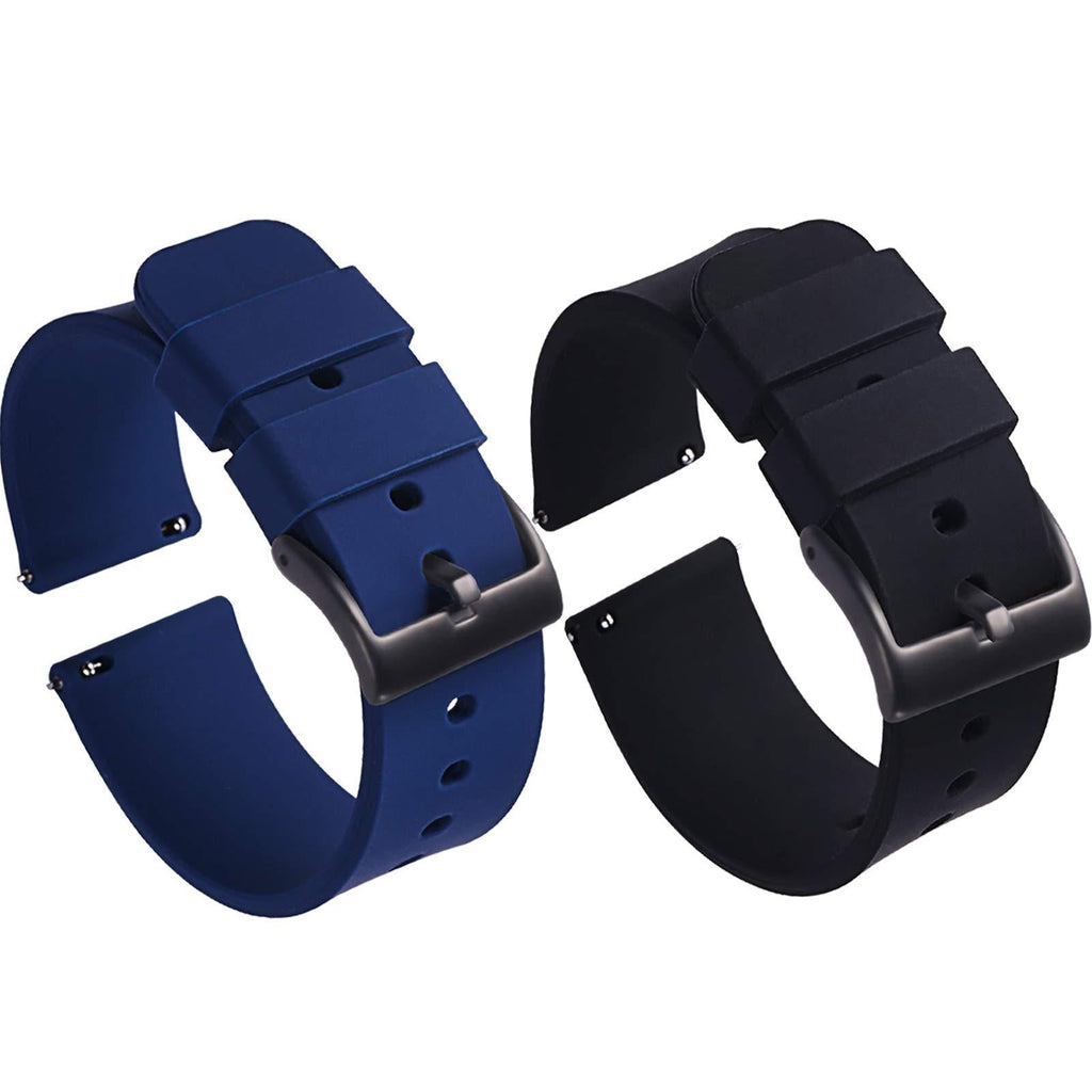 [Australia] - Carty 2 Pack/4 Pack/6 Pack Silicone Watch Bands 20mm 22mm Quick Release Rubber Watch Band for Men Replacements Soft Silicone Watch Straps 20mmfor 5.5"-8.0"wrist. 2-Pack bands(Black/Blue)Black 