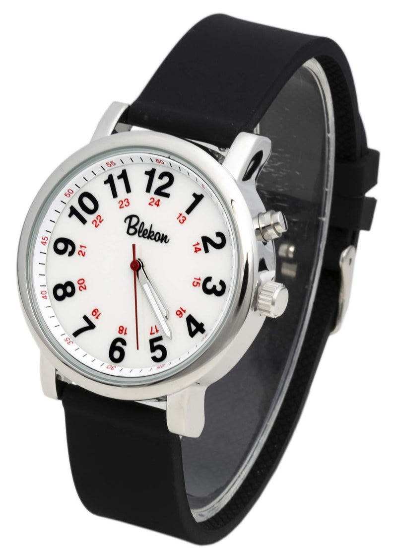 [Australia] - Blekon Original Nurse Watch - Medical Scrub Colors, Easy Read Light Up Dial, Second Hand, Water Resistant Watch BLACK 