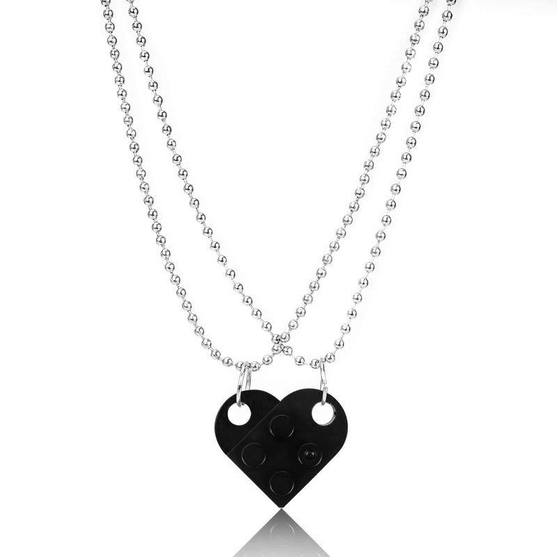 [Australia] - GEAREDC Brick Heart Necklace Set, Matching Necklaces for Couples, BFF Necklace for 2, Daughter Gifts from Mom - TIK Tok Necklaces Black 