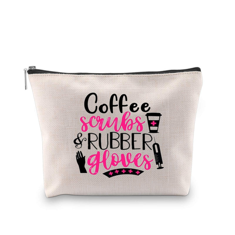 [Australia] - LEVLO Funny Nurse RN Gifts Nurse Appreciation Gift Coffee Scrubs and Rubber Gloves Makeup Bags Nurse Graduation Gift (Coffee Scrubs and Rubber Gloves) 
