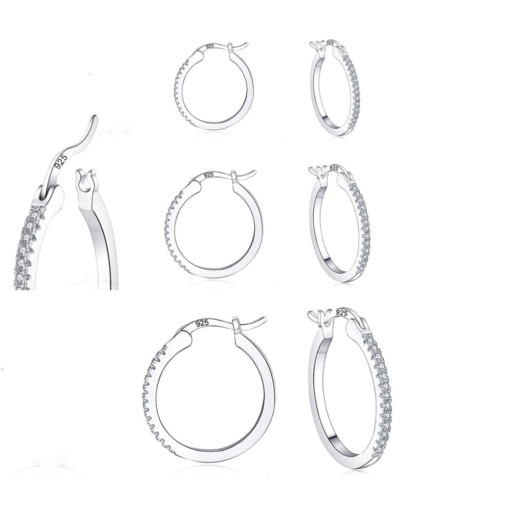 [Australia] - Yoltnes Sterling Silver Hoop Earrings for Women, 925 Sterling Sliver Hoop Earrings for Girls, 3 Pairs of Cubic Zirconia Hoop Earrings Set for Men, Hypoallergenic huggie hoop earrings, Sizes 13/15/20mm 