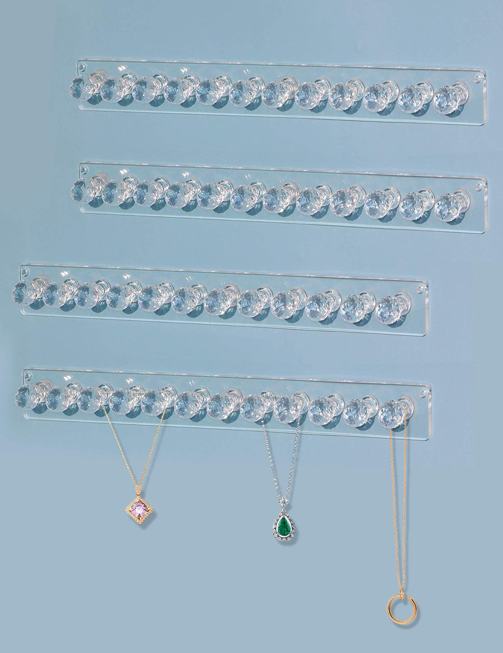 [Australia] - Heesch Necklace Hanger, Acrylic Necklace Organizer Wall Mount Necklace Holder, Jewelry Hooks for Necklaces, Bracelets, Chains (4-pack Clear) 4 