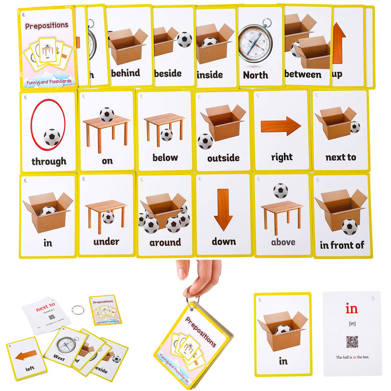 [Australia] - FieldDream 23pcs Positional Toddlers Flash Cards with Pictures Baby Learning Games Toys Education Flashcards for Kids Classroom Decoration Kindergarten Preschoolers with Ring Gifts 