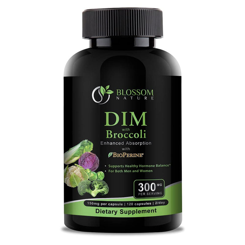 [Australia] - DIM Supplement 300mg with Broccoli 200mg BioPerine 10mg-Hormone and Estrogen Balance for Women & Men,Menopause Relief,PCOS & PMS Support,Hormonal Acne Treatment-120 Caps,Diindolylmethane 150mg per Cap 