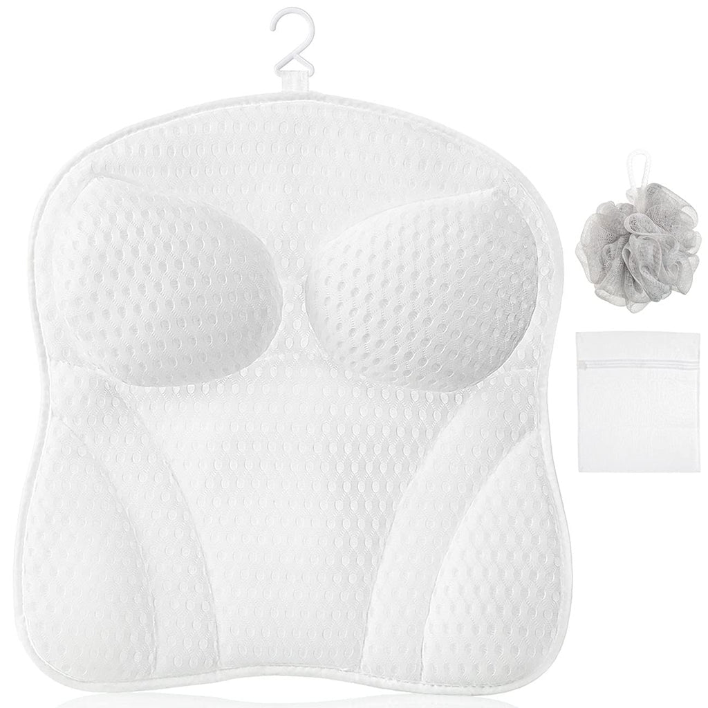 [Australia] - COSYLAND Upgraded Spa Bath Pillow for Bathtub (Breathable 4D Air Mesh), 6 Strong Suction Cups for Hot Tub Headrest Neck and Shoulder Support, Cozy Pillows Soft and Quick Dry, White 