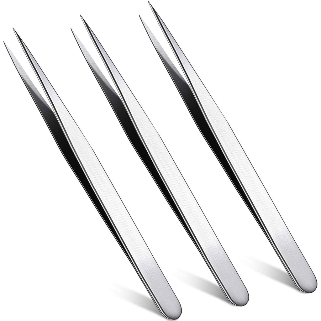 [Australia] - 3 Pieces Straight Pointed Tip Tweezers Isolating Tweezers Eyelash Extensions Tweezers Individual Lash Tweezers Stainless Steel Pointed Blackhead Remover Precision Eyebrow Splinter Removal Tweezers 