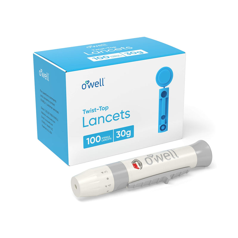 [Australia] - O'WELL Lancing Device Kit + 100 O'WELL Sterile Twist Top Lancets, 30 Gauge (for Regular-Thinner Skin) 