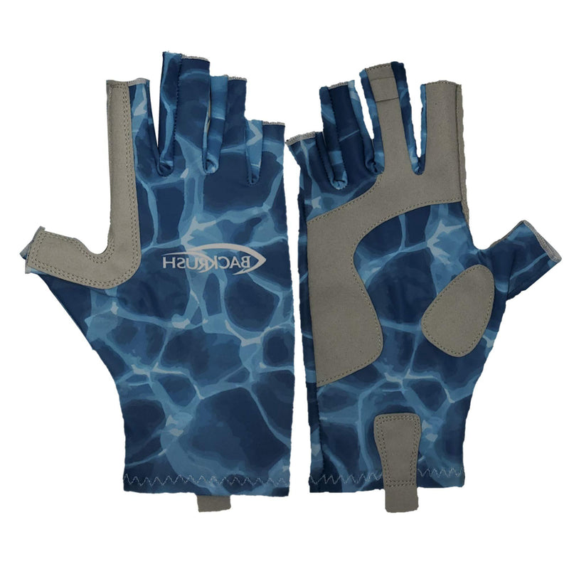 [Australia] - Backrush UV Protection Fishing Fingerless Gloves - UPF50+ Sun Gloves for Men and Women Blue Small/Medium 