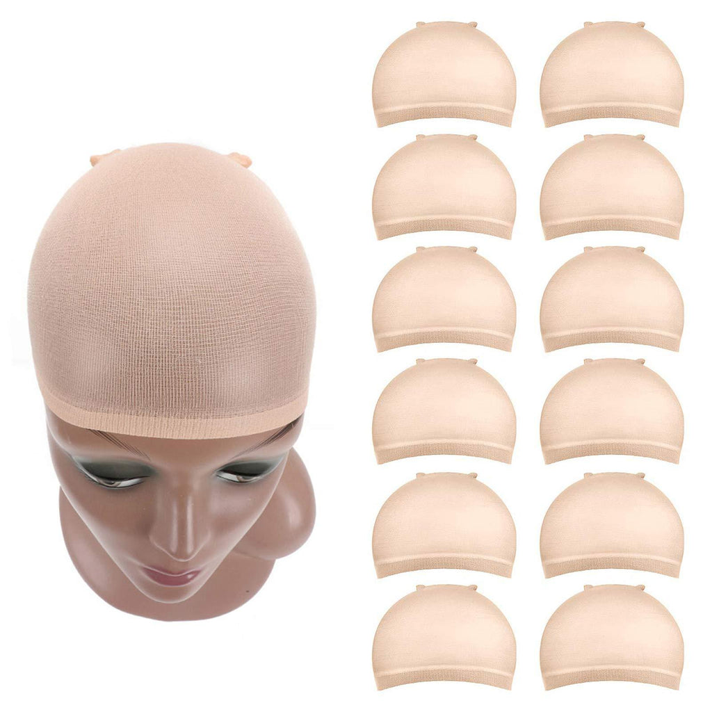 [Australia] - Wig Caps for Lace Front Wig 12 pcs (6 Pack) Beige Nylon Wig Caps for Making Wig Stretchy Stocking Wig Caps for Women 6 Pake-12 Pcs 