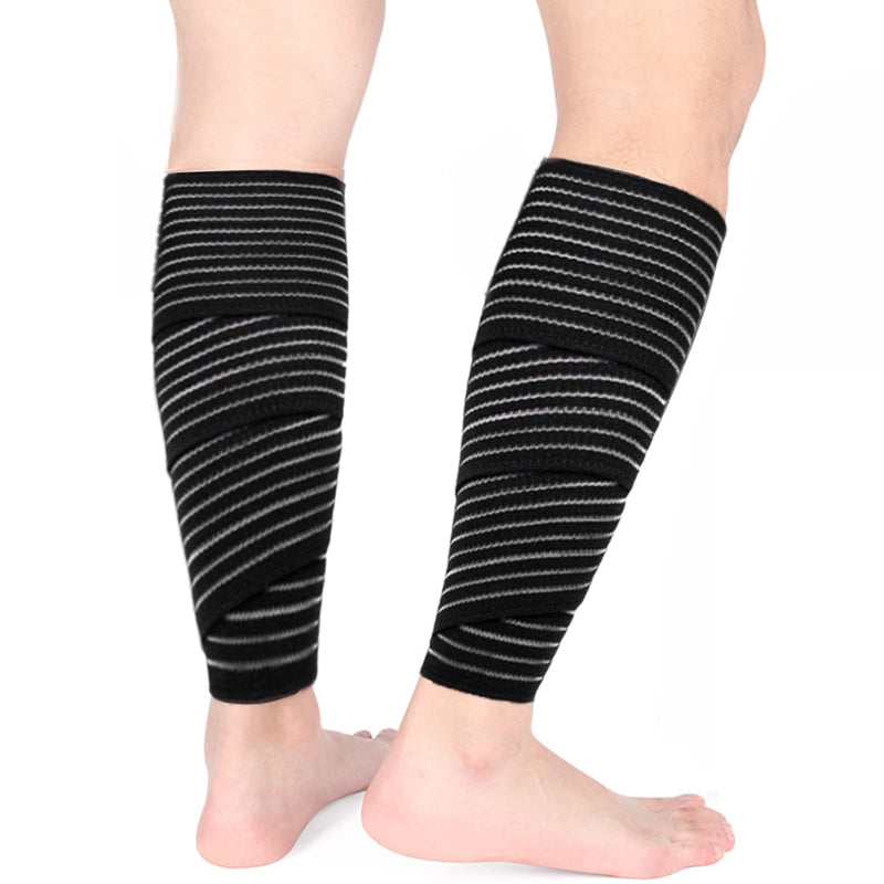[Australia] - 2 Pack Sports Knee Wraps, Extra Long Elastic Knee Brace Compression Bandage Brace Support Wrap Calf Pain Relief for Cross Training WODs, Gym Workout, Weightlifting, Running & Weight Training (Black) 