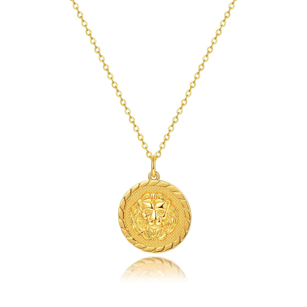 [Australia] - espere Gold Lion Medallion Pendant Necklace 18''| Leo Zodiac Coin Necklace | Horoscope Gold Charm | Minimalist Layering Necklace 