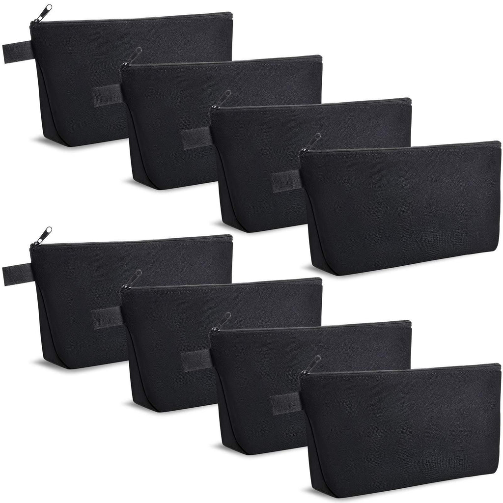 [Australia] - 8 Pieces Canvas Cosmetic Bags Plain Makeup Pouch with Zipper Blank DIY Bags for Travel Toiletry Makeup Cosmetic Stationery (Black, 10.2 x 5.1 x 2 Inches) Black 