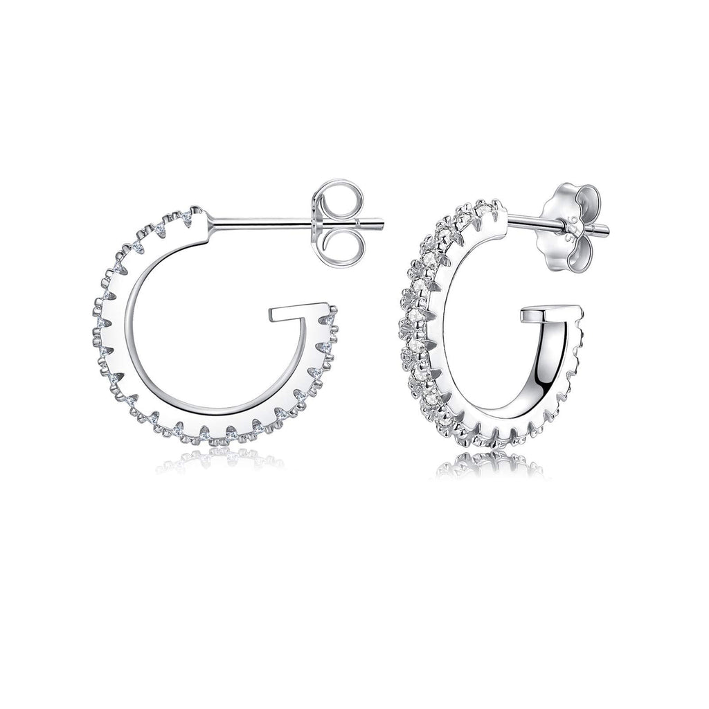 [Australia] - 14k White Gold Plated Silver Post Small Hoop Earrings | Cubic Zirconia Sparkling Open Hoops Cartilage Earring for Women Girls Silver-8mm 
