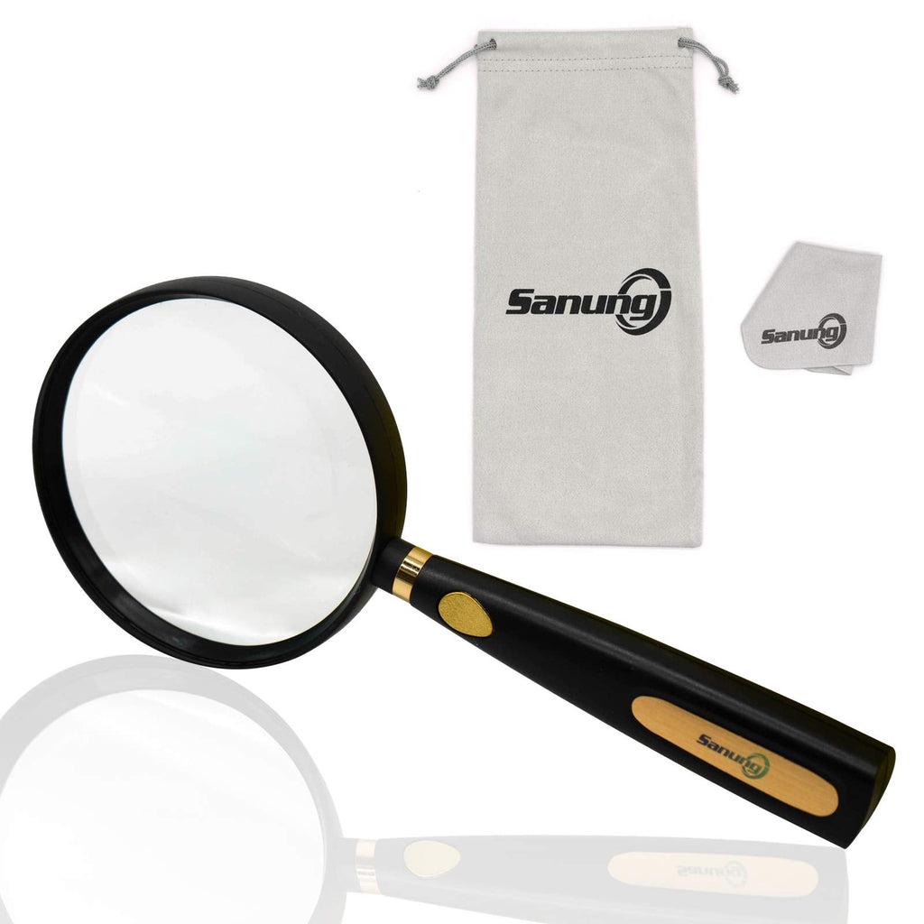 [Australia] - Sanung 5X Magnifying Glass Hand Held Reading Magnifier for Seniors & Kids Large Magnifying Lens with Non-Slip Handle for Reading Books Newspapers Hobbies Inspect 