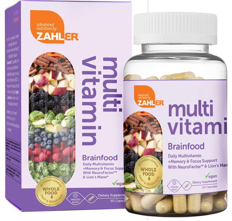 [Australia] - Multivitamin Brainfood, Daily Multivitamin +Memory and Focus Support, Multivitamin for Men and Women with Iron, Certified Kosher, 60 Capsules 