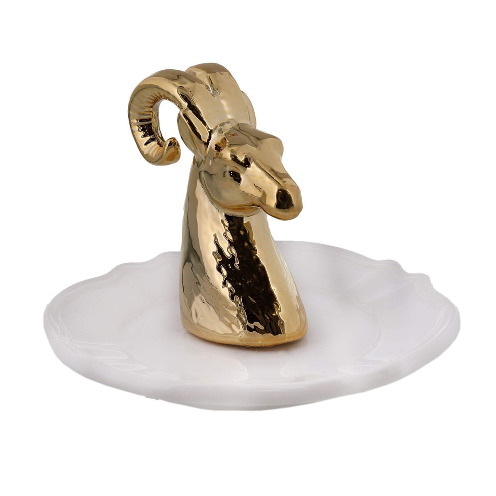 [Australia] - Small Figurine Ring Holder Jewelry Organizer Trinket Tray - Gold Ram 