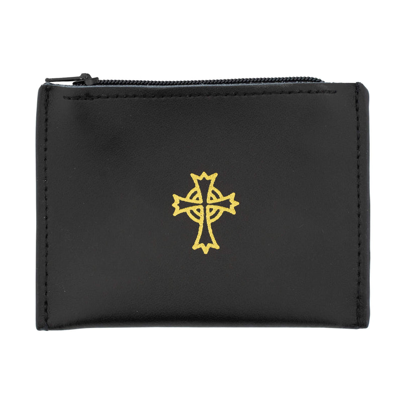 [Australia] - Leather Rosary Pouch | Beautiful Black Color with Gold-Tone Celtic Cross | Great Religious Gift for First Communion and Confirmation | Perfect for Storing Rosaries and Medals 