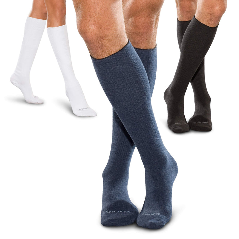 [Australia] - SmartKnit Seamless Over-The-Calf Socks 3-Pack for Diabetes, Arthritis or Sensitive Feet (Black, White, Navy - Medium) 