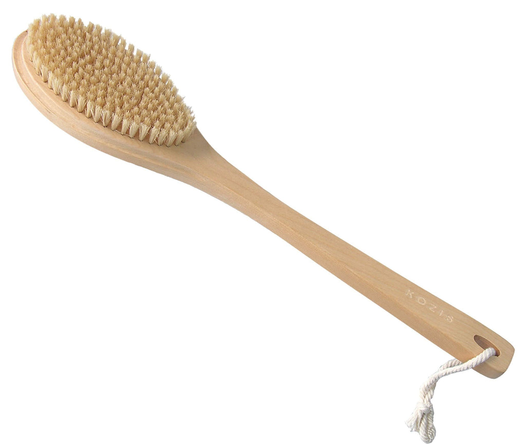 [Australia] - KOZIS Wooden Bath Brush | Maple Wood Handle | All Natural 100% Recyclable | Bath Body Exfoliating | Shower Back Cleaning Scrubber | Dry or Wet Skin (Natural) 