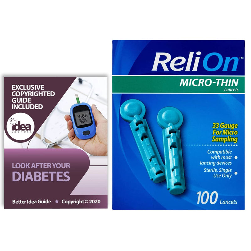 [Australia] - ReliOn Micro-Thin Lancets, 100 Ct, 33 Gauge for Micro Sampling Bundle with Exclusive "Look After Your Diabetes" - Better Idea Guide (2 Items) 1 